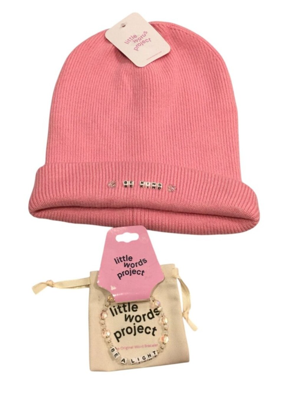 little words project BE KIND Pink Beanie OSFM BE A LIGHT M/L Bracelet
